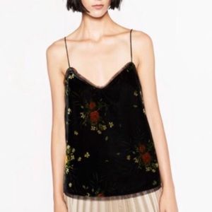 Zara black velvet floral tank